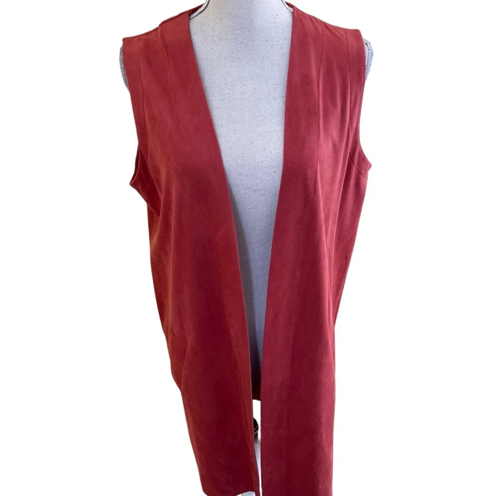 Soft Surroundings Terra Cotta Orange Faux Suede Like Long Vest M